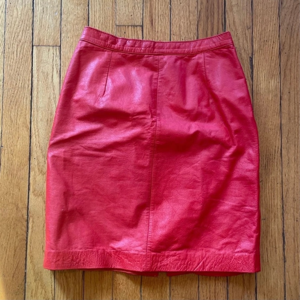 Vintage Red leather pencil skirt